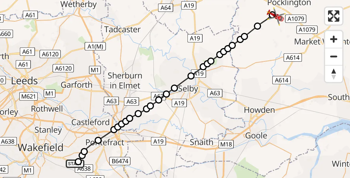 Flight route Air Ambulance Helicopter YAA Nostell Helicopter Port - Allerthorpe, 06 June 2026, 09:17