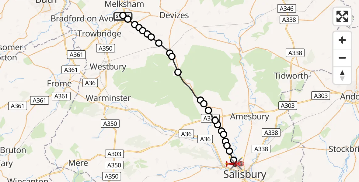 Flight route Air Ambulance Helicopter Wiltshire Air Ambulance - Stratford-sub-Castle, 06 June 2026, 09:19