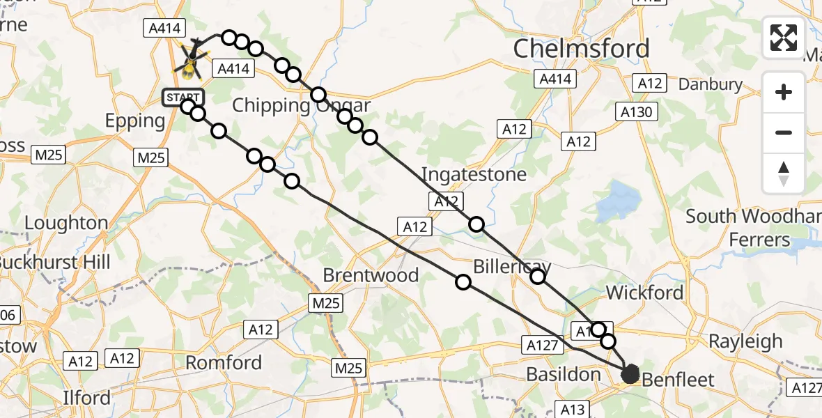 Flight route Police Helicopter North Weald Airfield - North Weald Airfield, 06 June 2026, 09:19