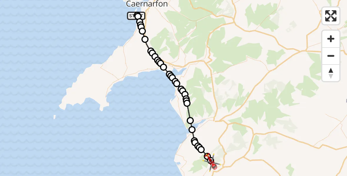 Flight route Air Ambulance Helicopter Caernarfon Airport - Pennal, 06 June 2026, 09:34