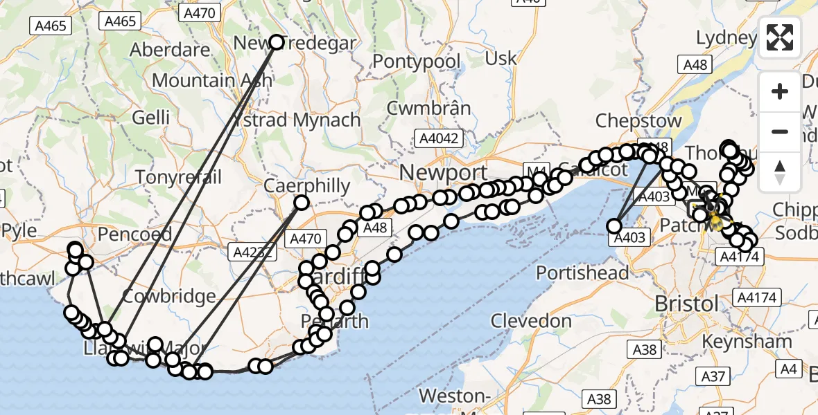 Flight route Police Helicopter Almondsbury Helicopter Base - Almondsbury Helicopter Base, 06 June 2026, 09:41