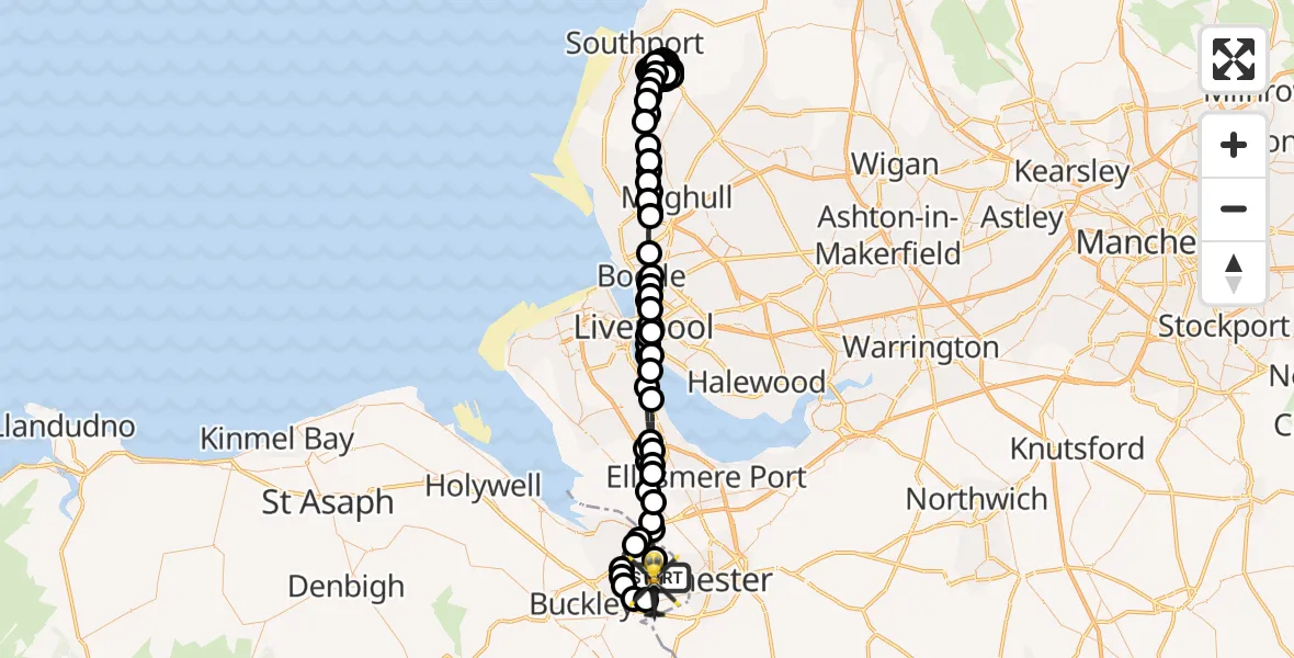 Flight route Police Helicopter Saltney Ferry - Hawarden Airport, 06 June 2026, 09:52