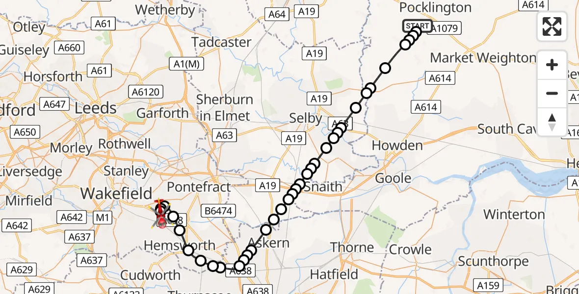 Flight route Air Ambulance Helicopter Allerthorpe - YAA Nostell Helicopter Port, 06 June 2026, 09:57