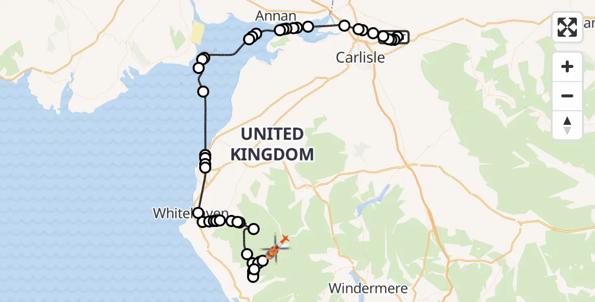 Flight route Coastguard Helicopter Carlisle Lake District Airport - Wasdale, 06 June 2026, 10:08
