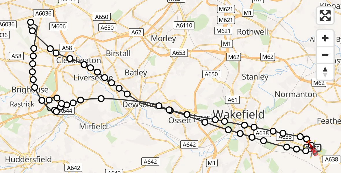 Flight route Air Ambulance Helicopter YAA Nostell Helicopter Port - YAA Nostell Helicopter Port, 06 June 2026, 10:52