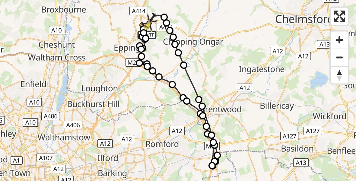 Flight route Police Helicopter North Weald Airfield - North Weald Bassett, 06 June 2026, 10:53
