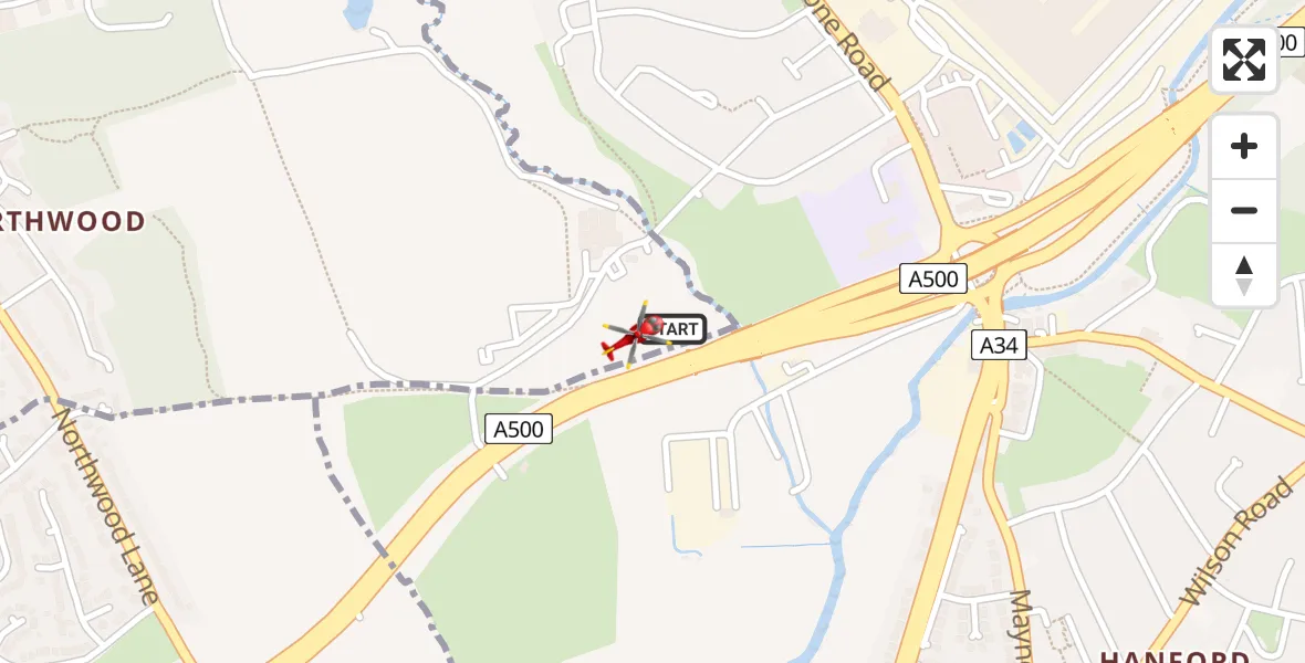 Flight route Air Ambulance Helicopter Stoke - Stoke, 06 June 2026, 11:20