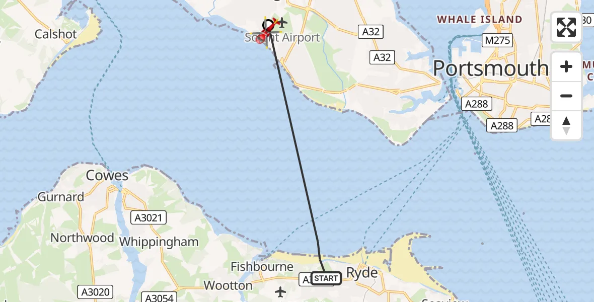 Flight route Air Ambulance Helicopter Ryde - Solent Airport, 06 June 2026, 11:27