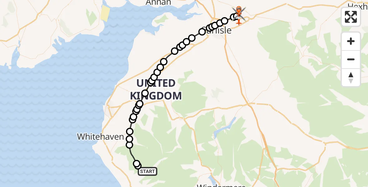 Flight route Coastguard Helicopter Nether Wasdale - Carlisle Lake District Airport, 06 June 2026, 11:46