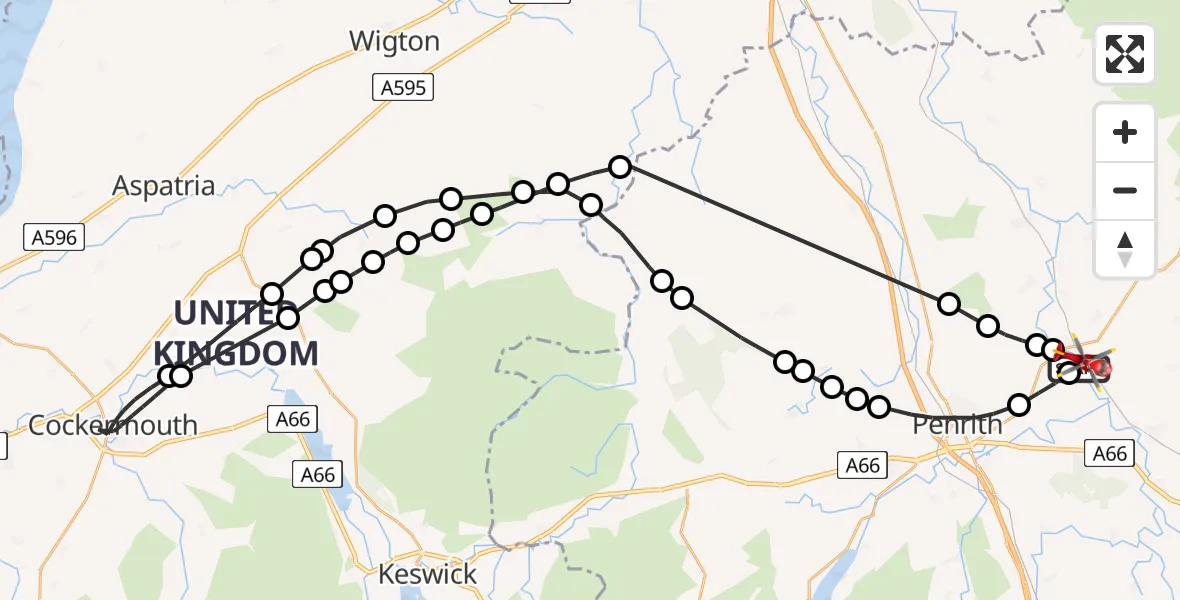 Flight route Air Ambulance Helicopter Great North Air Ambulance - Edenhall, 06 June 2026, 12:14