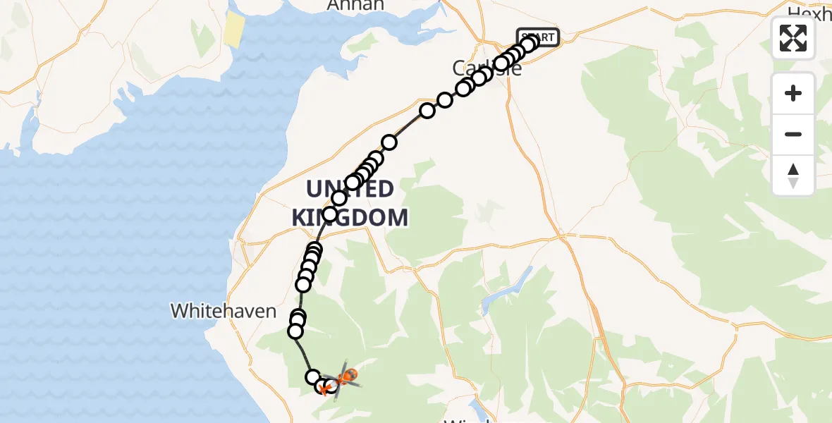 Flight route Coastguard Helicopter Carlisle Lake District Airport - Wasdale, 06 June 2026, 12:20
