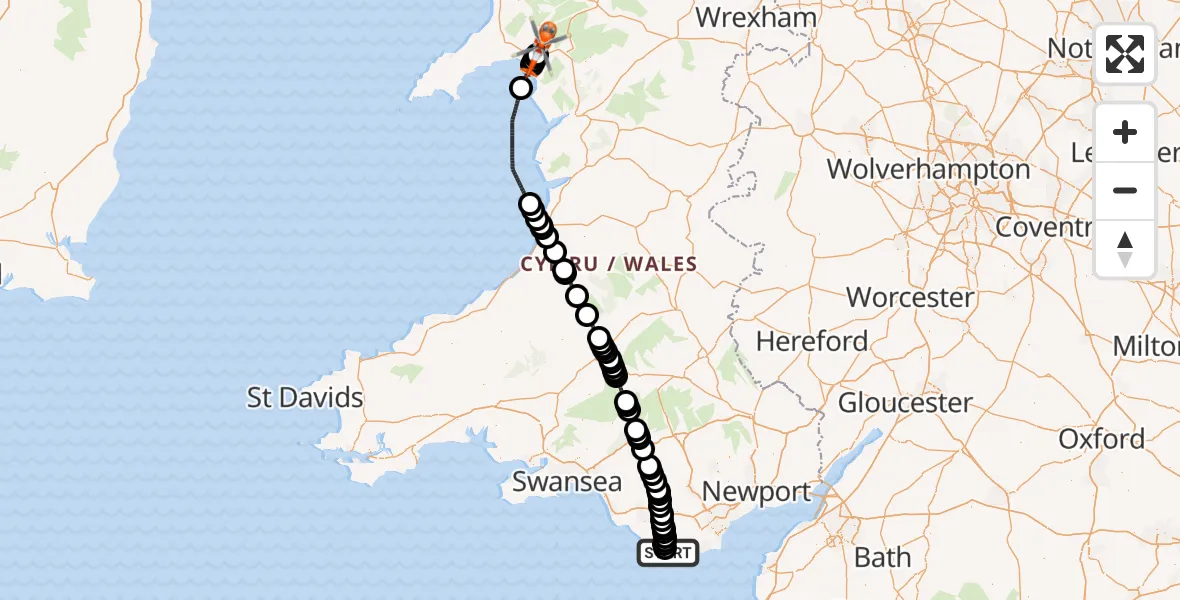 Flight route Coastguard Helicopter MOD St Athan - Prenteg, 06 June 2026, 12:43