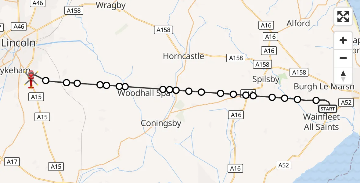 Flight route Air Ambulance Helicopter Croft - North Kesteven, 06 June 2026, 12:56
