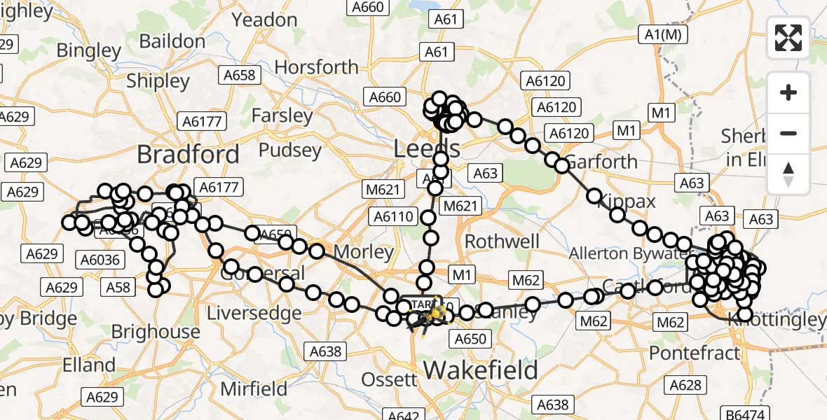 Flight route Police Helicopter East Ardsley - Brandy Carr, 06 June 2026, 12:57