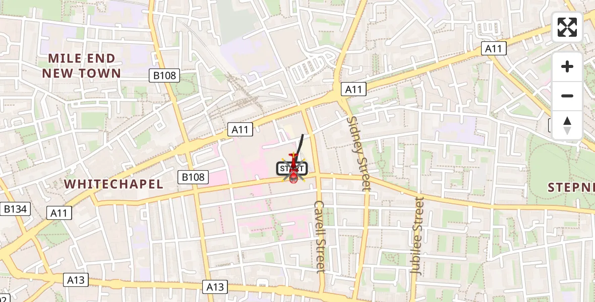 Flight route Air Ambulance Helicopter Royal London Hospital - Royal London Hospital, 06 June 2026, 13:05