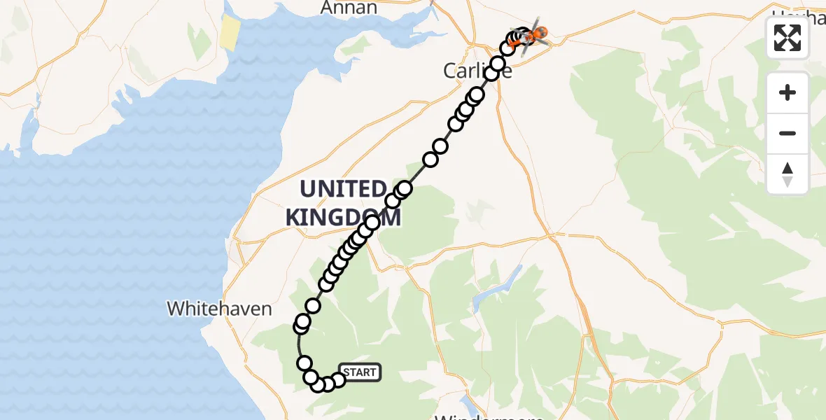 Flight route Coastguard Helicopter Wasdale - Carlisle Lake District Airport, 06 June 2026, 13:21