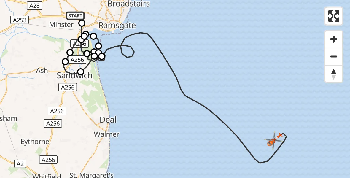 Flight route Coastguard Helicopter Manston Airport - North Sea, 06 June 2026, 13:30