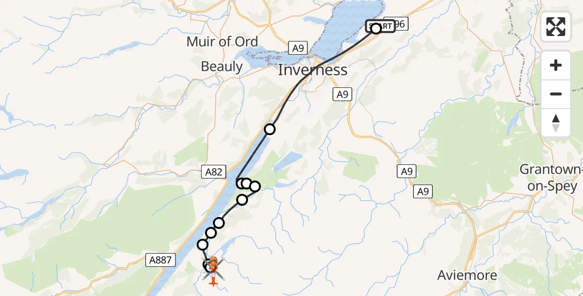 Flight route Coastguard Helicopter Inverness Airport - Dalcrag, 06 June 2026, 13:39