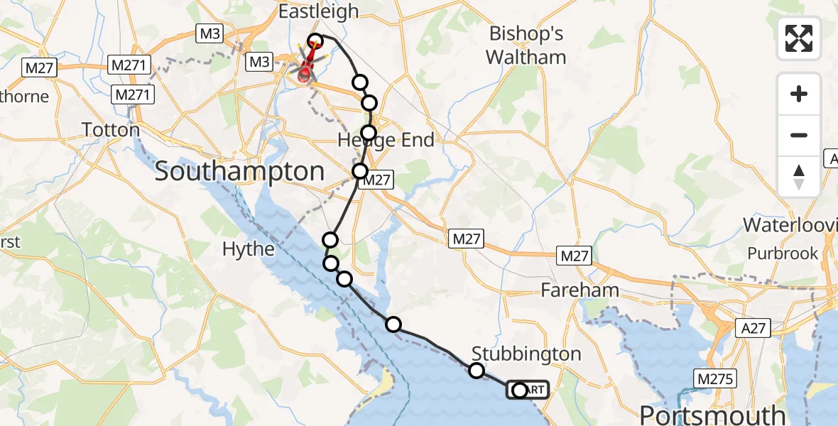 Flight route Air Ambulance Helicopter Solent Airport - Southampton Airport, 06 June 2026, 13:42
