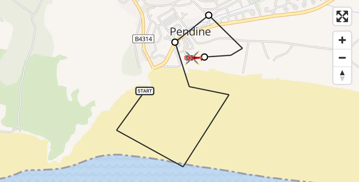 Flight route Air Ambulance Helicopter Pendine - Pendine, 06 June 2026, 13:49