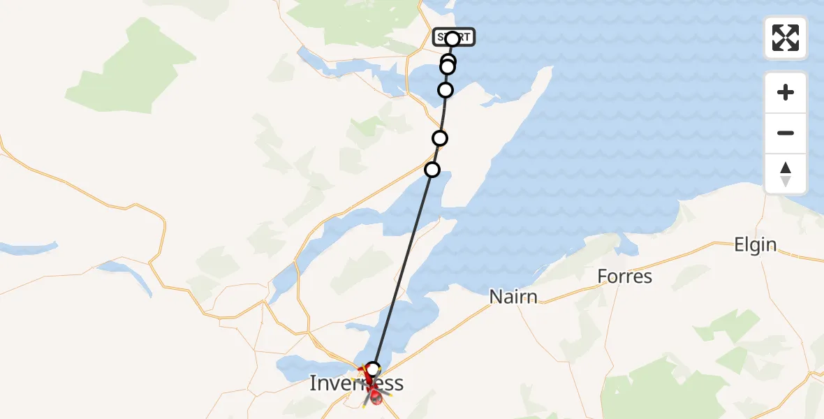 Flight route Air Ambulance Helicopter Embo - Inverness, 06 June 2026, 13:55
