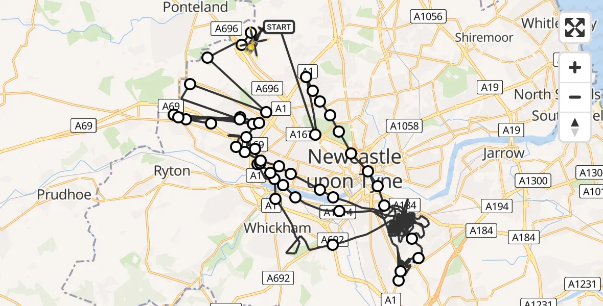 Flight route Police Helicopter Newcastle International Airport - Newcastle International Airport, 06 June 2026, 14:15