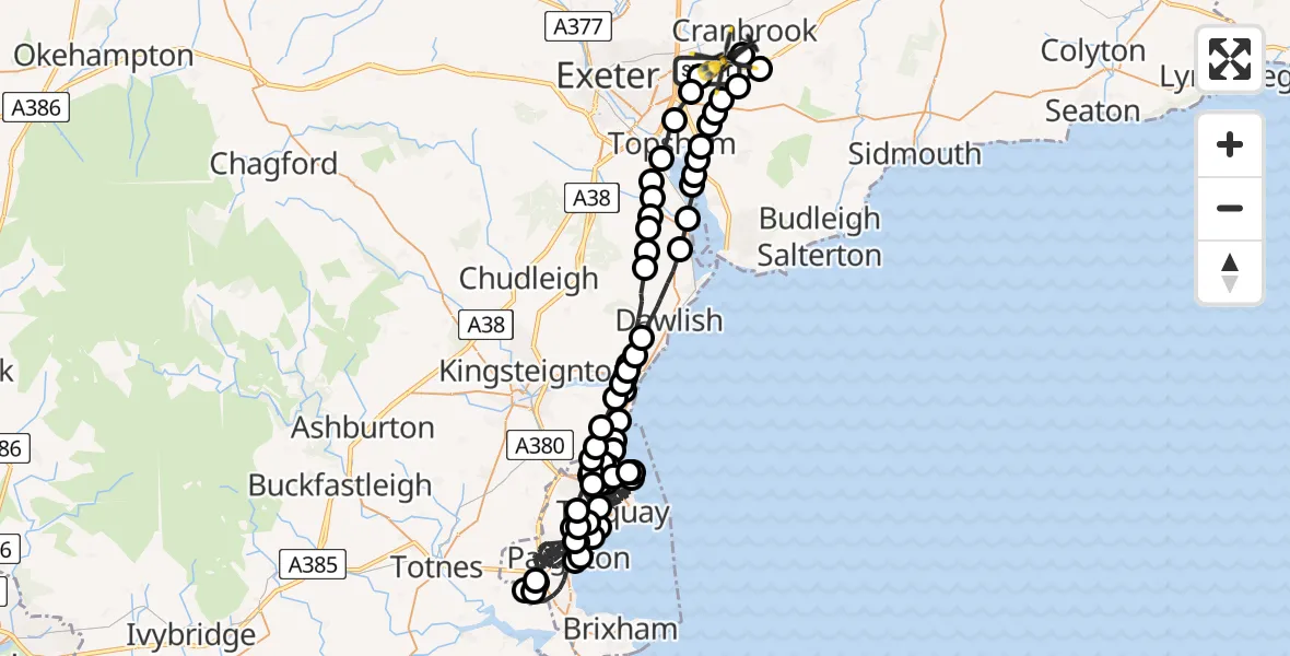 Flight route Police Helicopter Exeter International Airport - Exeter International Airport, 06 June 2026, 14:23