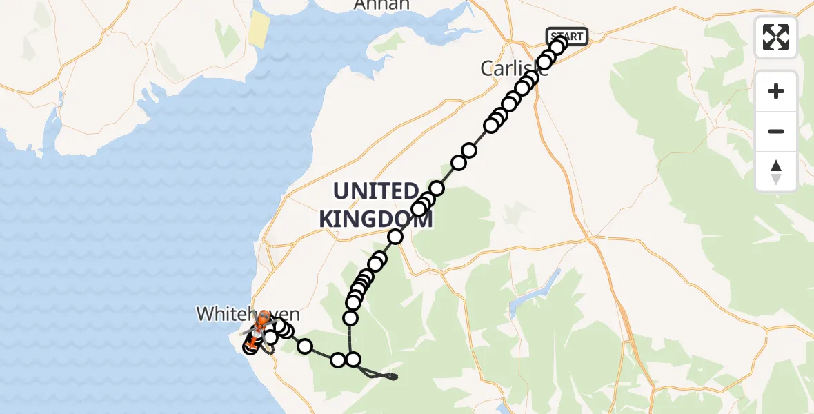 Flight route Coastguard Helicopter Carlisle Lake District Airport - Whitehaven, 06 June 2026, 14:25