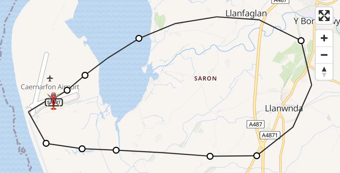 Flight route Air Ambulance Helicopter Caernarfon Airport - Caernarfon Airport, 06 June 2026, 14:35