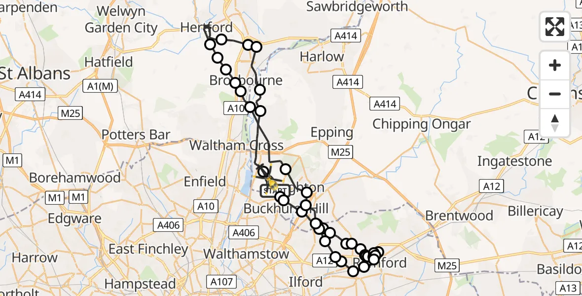Flight route Police Helicopter Sewardstonebury - Sewardstonebury, 06 June 2026, 14:45
