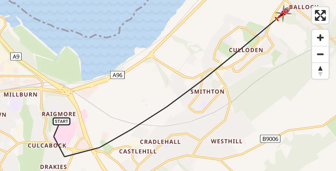 Flight route Air Ambulance Helicopter Inverness - Inverness, 06 June 2026, 14:46