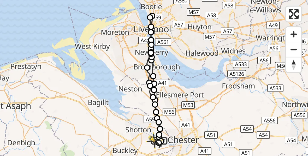 Flight route Police Helicopter Hawarden Airport - Hawarden Airport, 06 June 2026, 15:00
