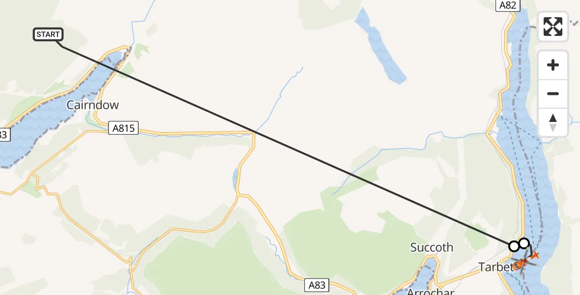 Flight route Coastguard Helicopter Cairndow - Loch Lomond, 06 June 2026, 15:07