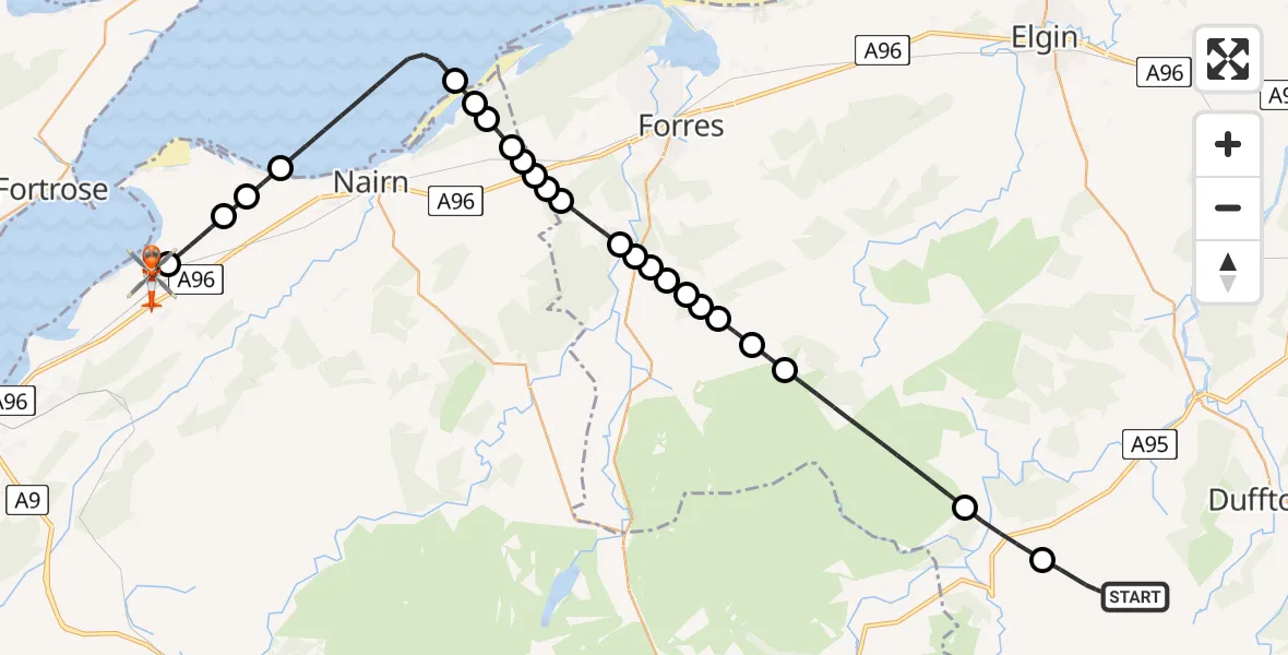 Flight route Coastguard Helicopter Moray - Inverness Airport, 06 June 2026, 15:12