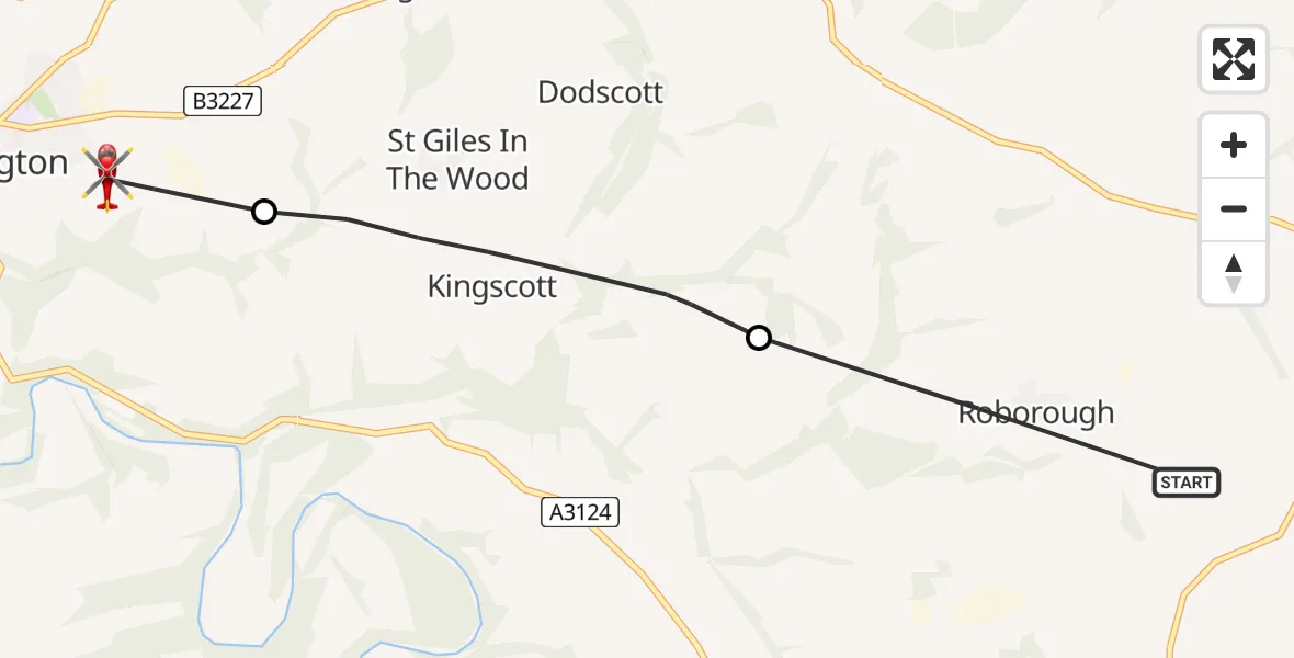Flight route Air Ambulance Helicopter Roborough - Great Torrington, 06 June 2026, 15:14