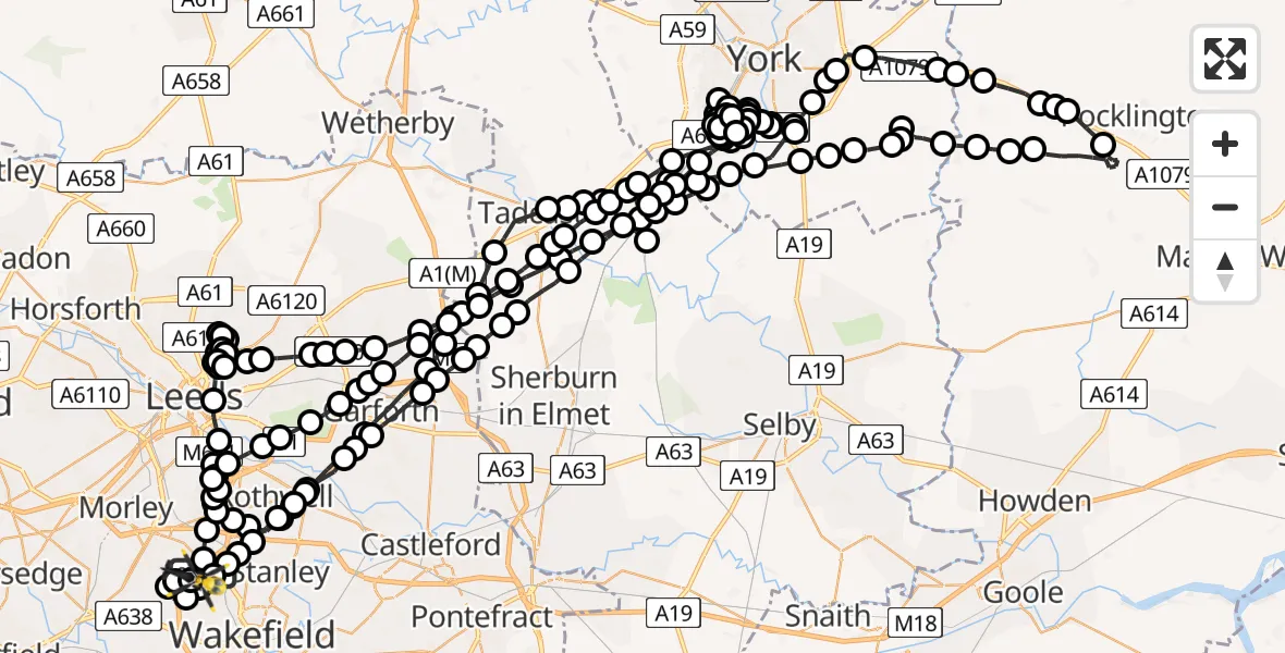Flight route Police Helicopter East Ardsley - Brandy Carr, 06 June 2026, 15:17