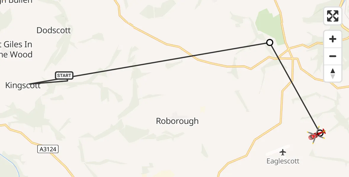 Flight route Air Ambulance Helicopter St. Giles in the Wood - Burrington, 06 June 2026, 15:24