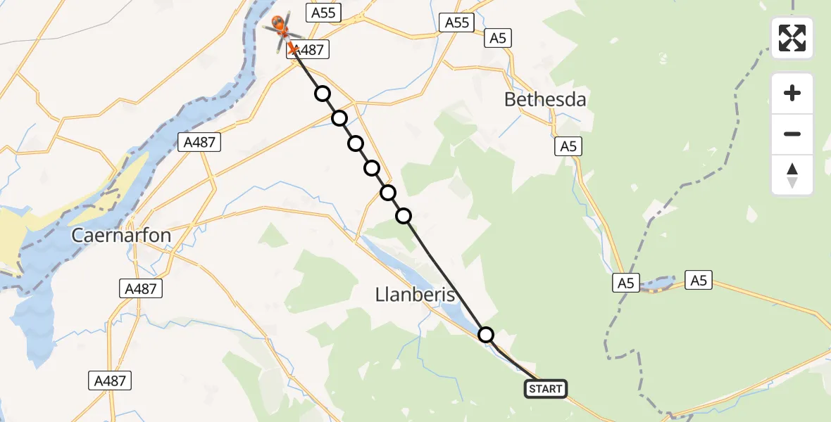 Flight route Coastguard Helicopter Nant Peris - Aber Pwll, 06 June 2026, 15:27