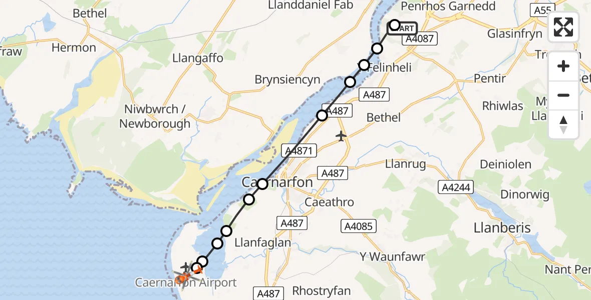 Flight route Coastguard Helicopter Aber Pwll - Caernarfon Airport, 06 June 2026, 15:44
