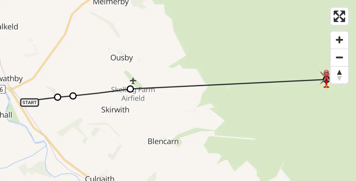 Flight route Air Ambulance Helicopter Skirwith - Ousby, 06 June 2026, 16:14