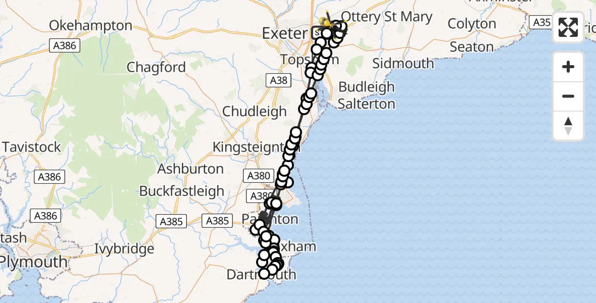 Flight route Police Helicopter Exeter International Airport - Exeter International Airport, 06 June 2026, 16:19