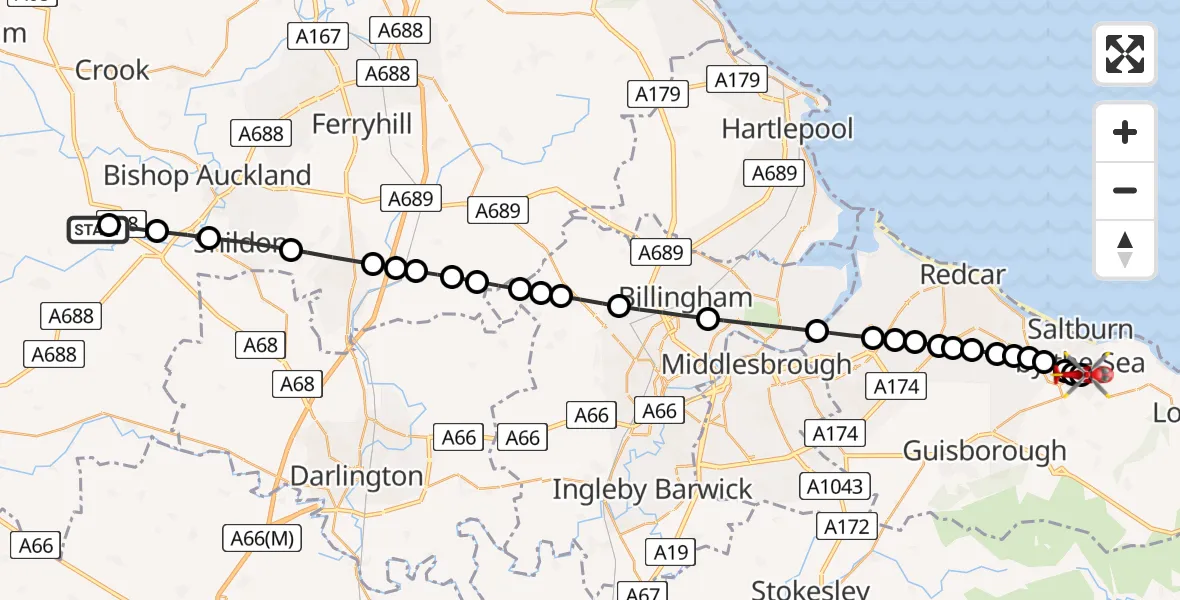 Flight route Air Ambulance Helicopter Ramshaw - North Skelton, 06 June 2026, 16:28