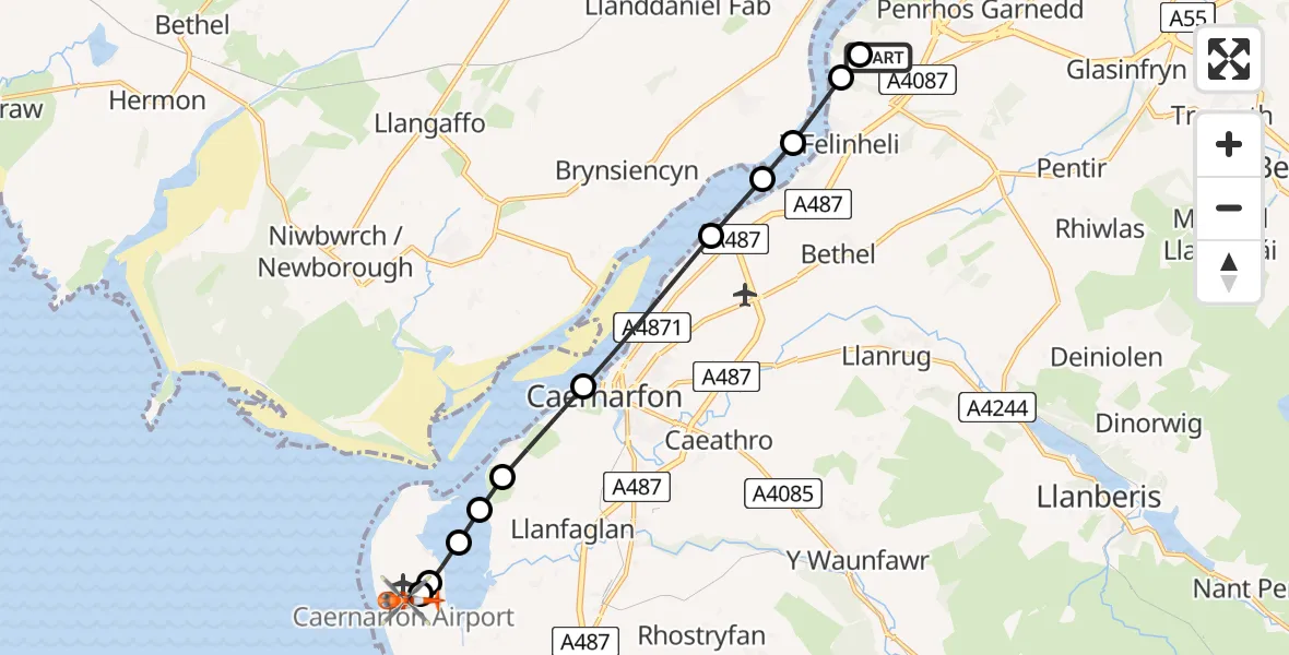 Flight route Coastguard Helicopter Aber Pwll - Caernarfon Airport, 06 June 2026, 17:39