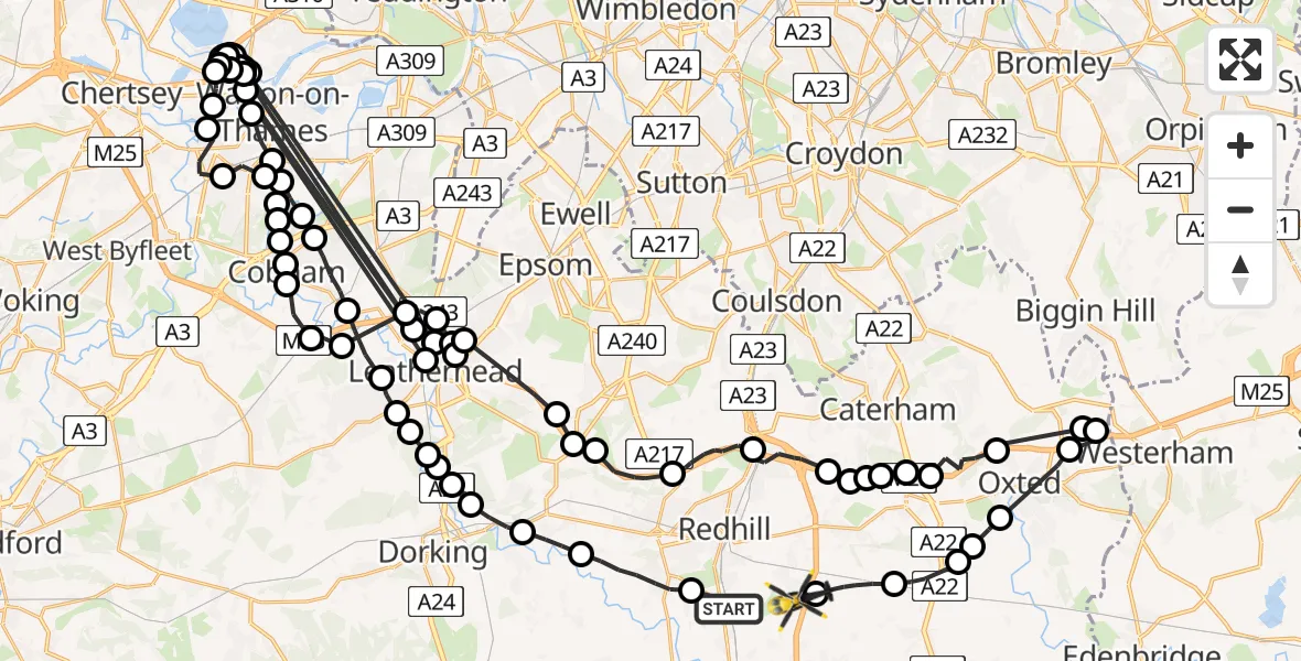 Flight route Police Helicopter Salfords - South Nutfield, 06 June 2026, 18:01