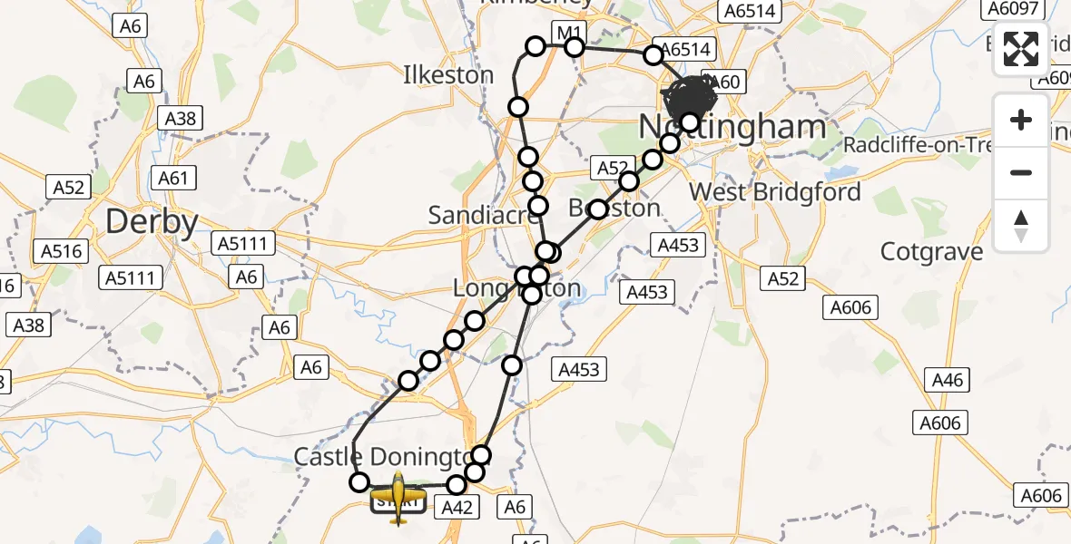 Flight route Police Aircraft East Midlands Airport - East Midlands Airport, 06 June 2026, 18:03