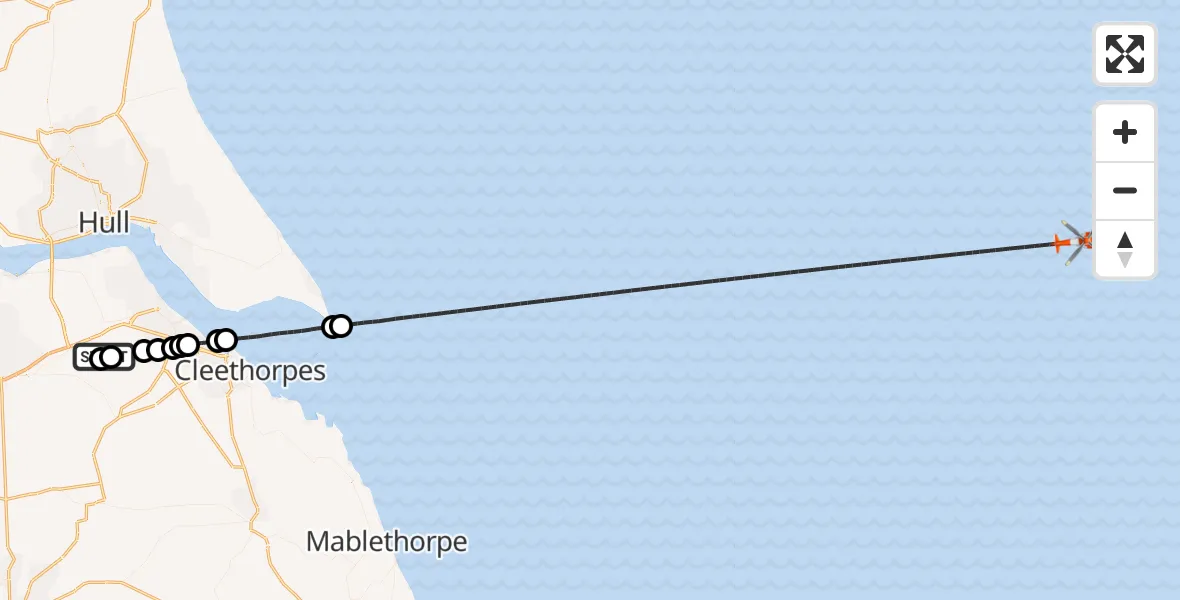 Flight route Coastguard Helicopter Humberside Airport - North Sea, 06 June 2026, 18:35