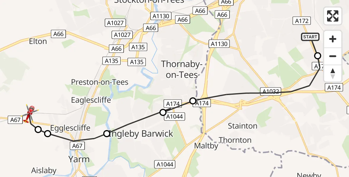 Flight route Air Ambulance Helicopter James Cook University Hospital - Egglescliffe, 06 June 2026, 18:36
