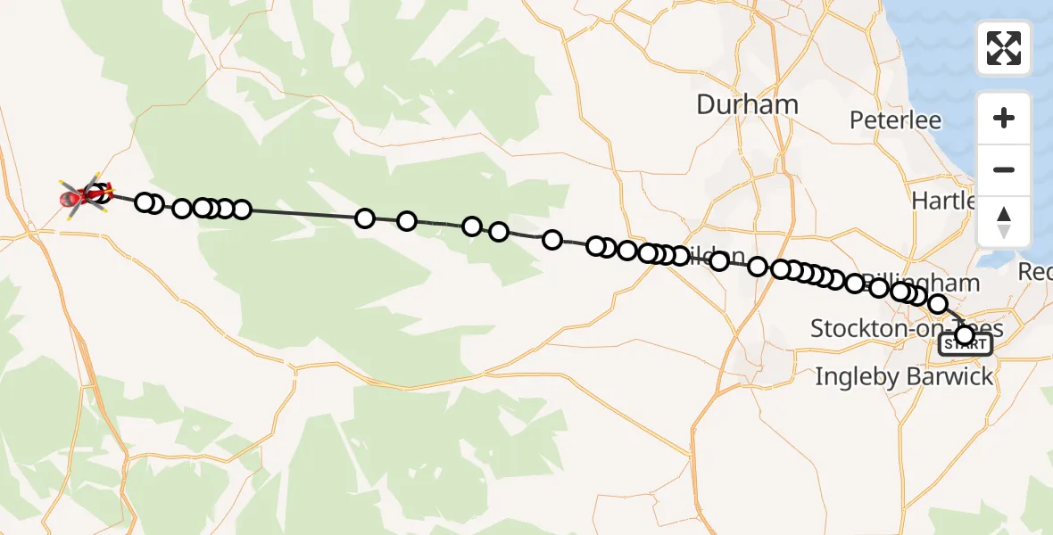 Flight route Air Ambulance Helicopter James Cook University Hospital - Edenhall, 06 June 2026, 18:42