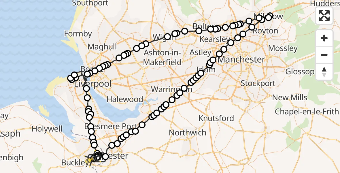Flight route Police Helicopter Hawarden Airport - Sandycroft, 06 June 2026, 19:07
