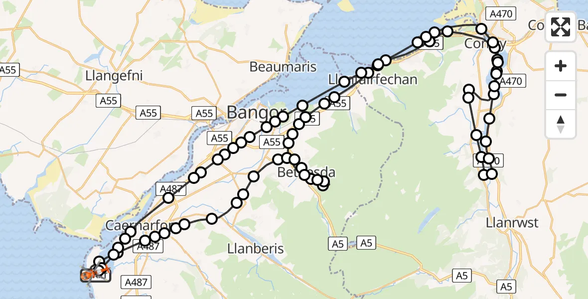 Flight route Coastguard Helicopter Caernarfon Airport - Caernarfon Airport, 06 June 2026, 19:11